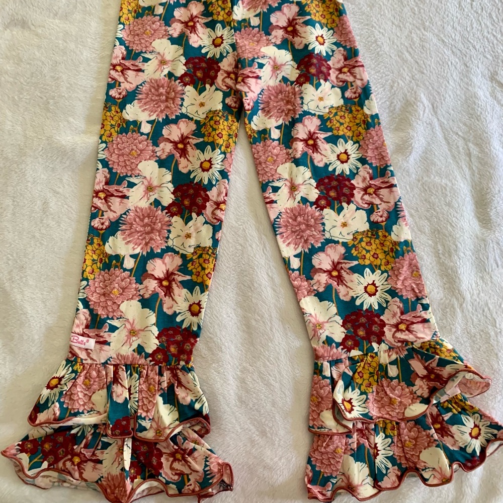 Ruffle Butts maroon, pink, blue, and white floral pants for toddler girl 5T